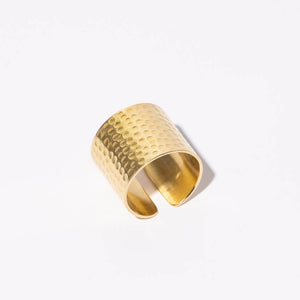 Adjustable hammered cuff ringi in brass by Mulxiply