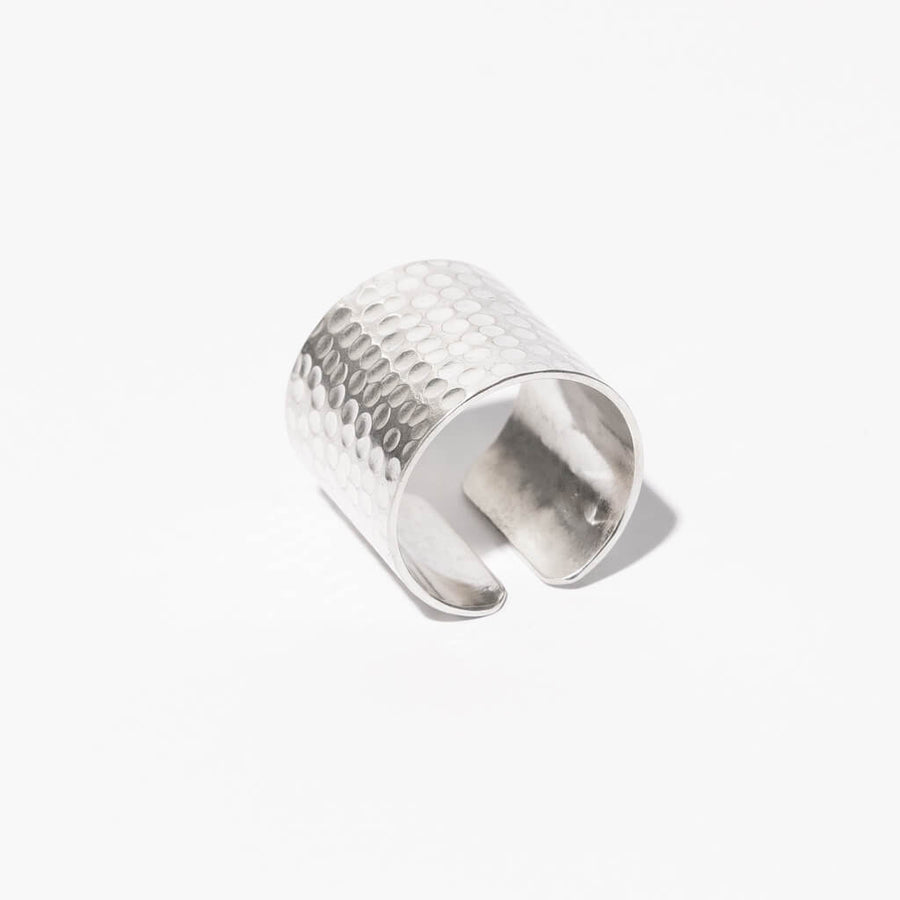 Hammered sterling silver adjustable cuff ring by Mulxiply