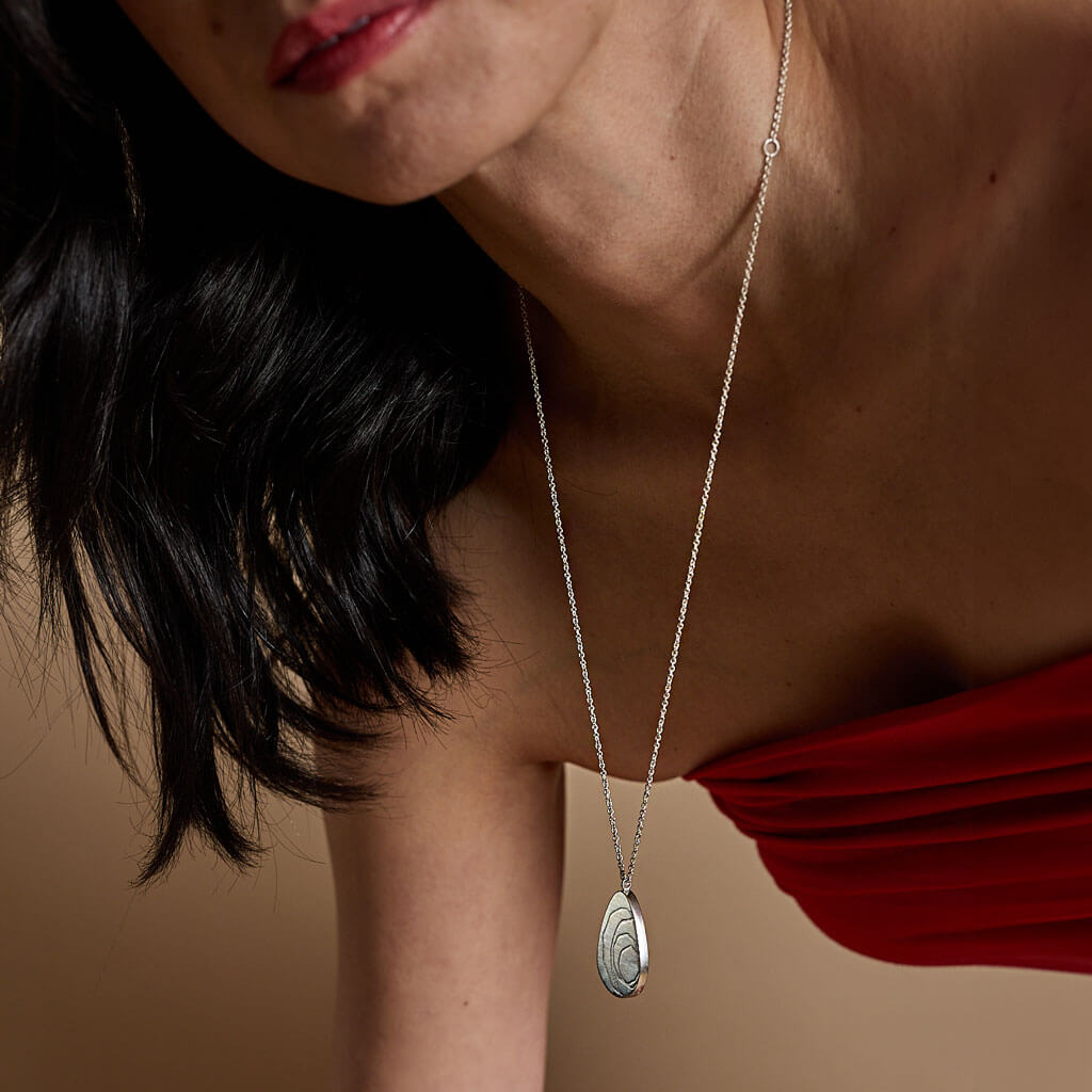 Long Sterling Silver Pod Necklace inspired by the Japanese art of Kintsugi by Mulxiply.