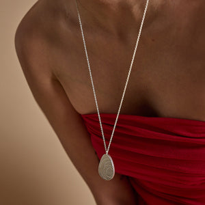 Etched Pod Pendant Necklace by Mulxiply. Ethically handcrafted in Sterling Silver