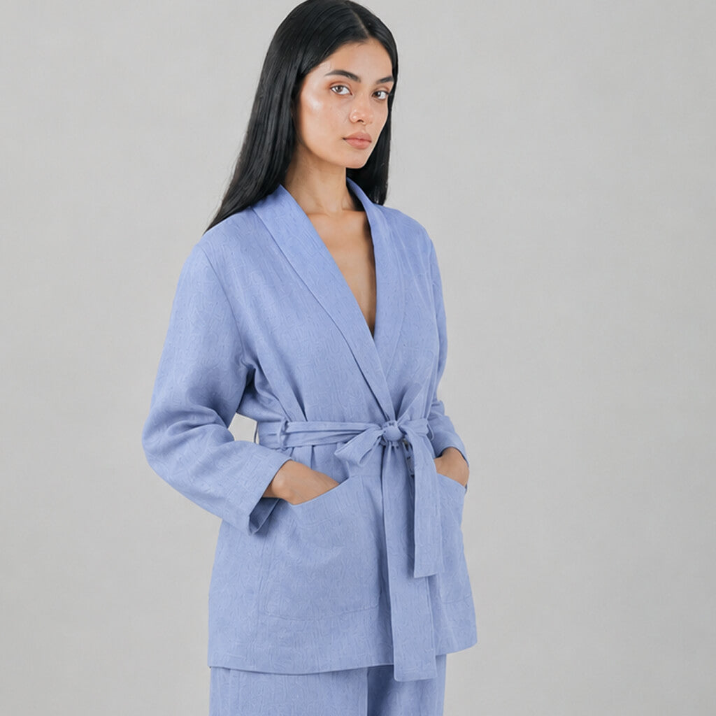 Linen Wrap Blazer - Periwinkle