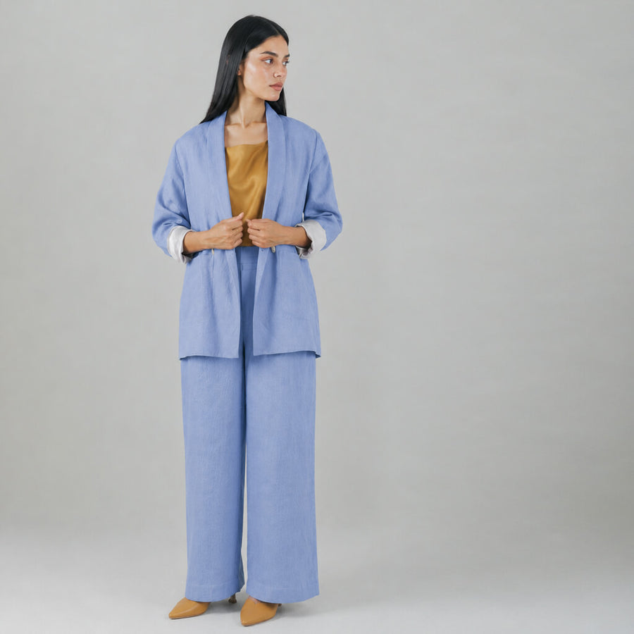 Linen Wrap Blazer - Periwinkle