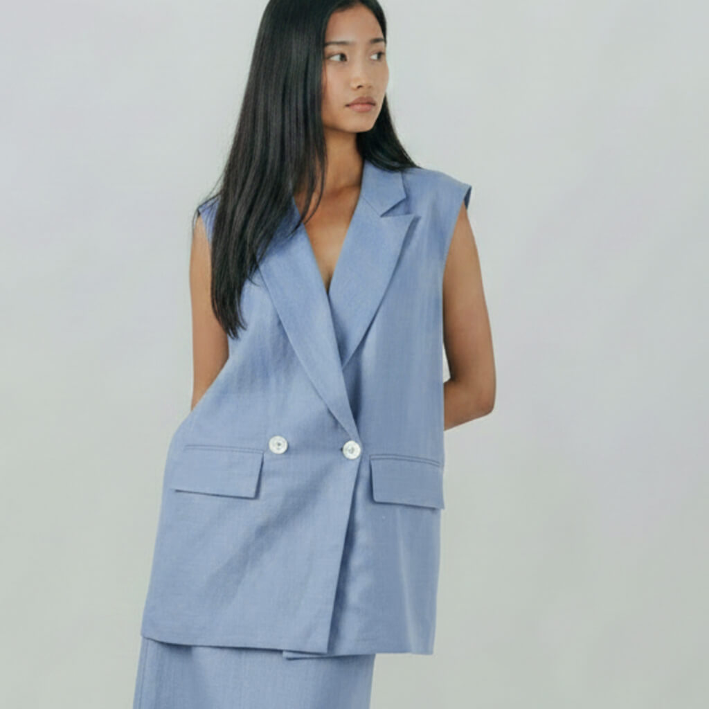 Heavy Linen Blazer Vest - Periwinkle