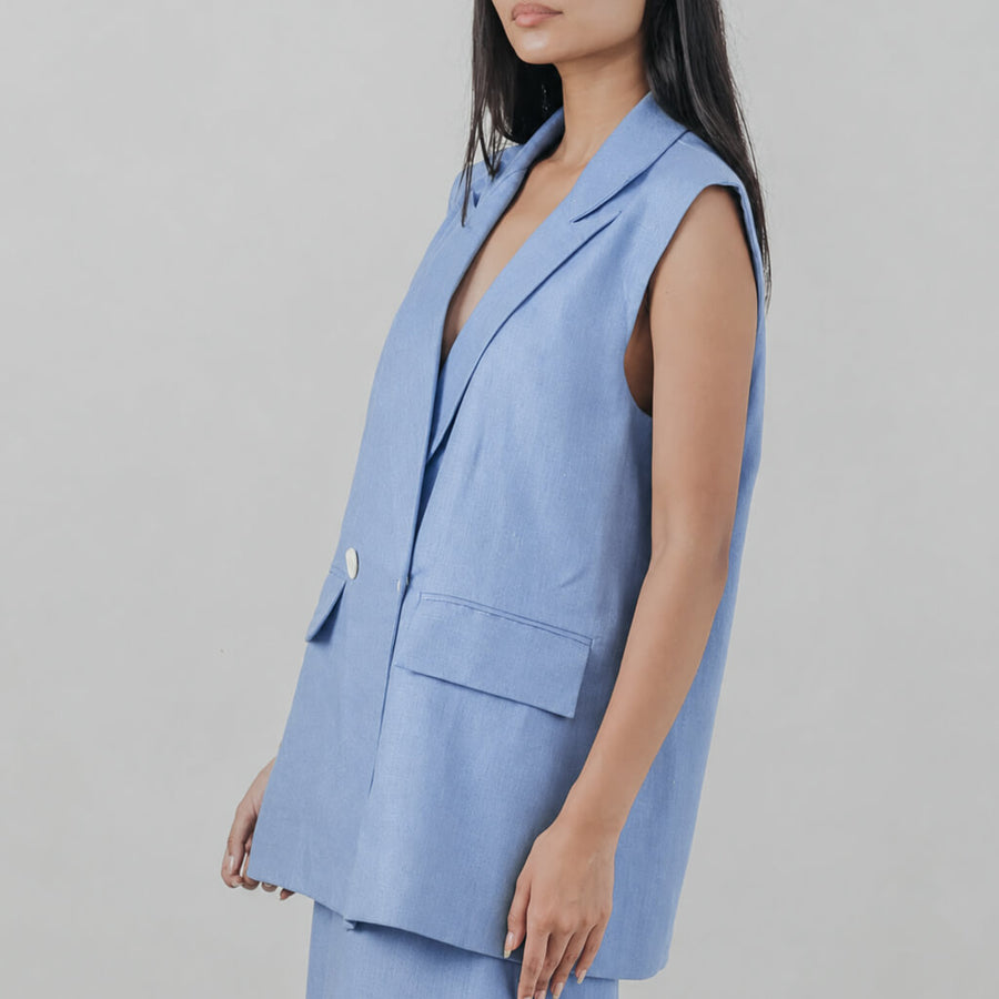 Heavy Linen Blazer Vest - Periwinkle
