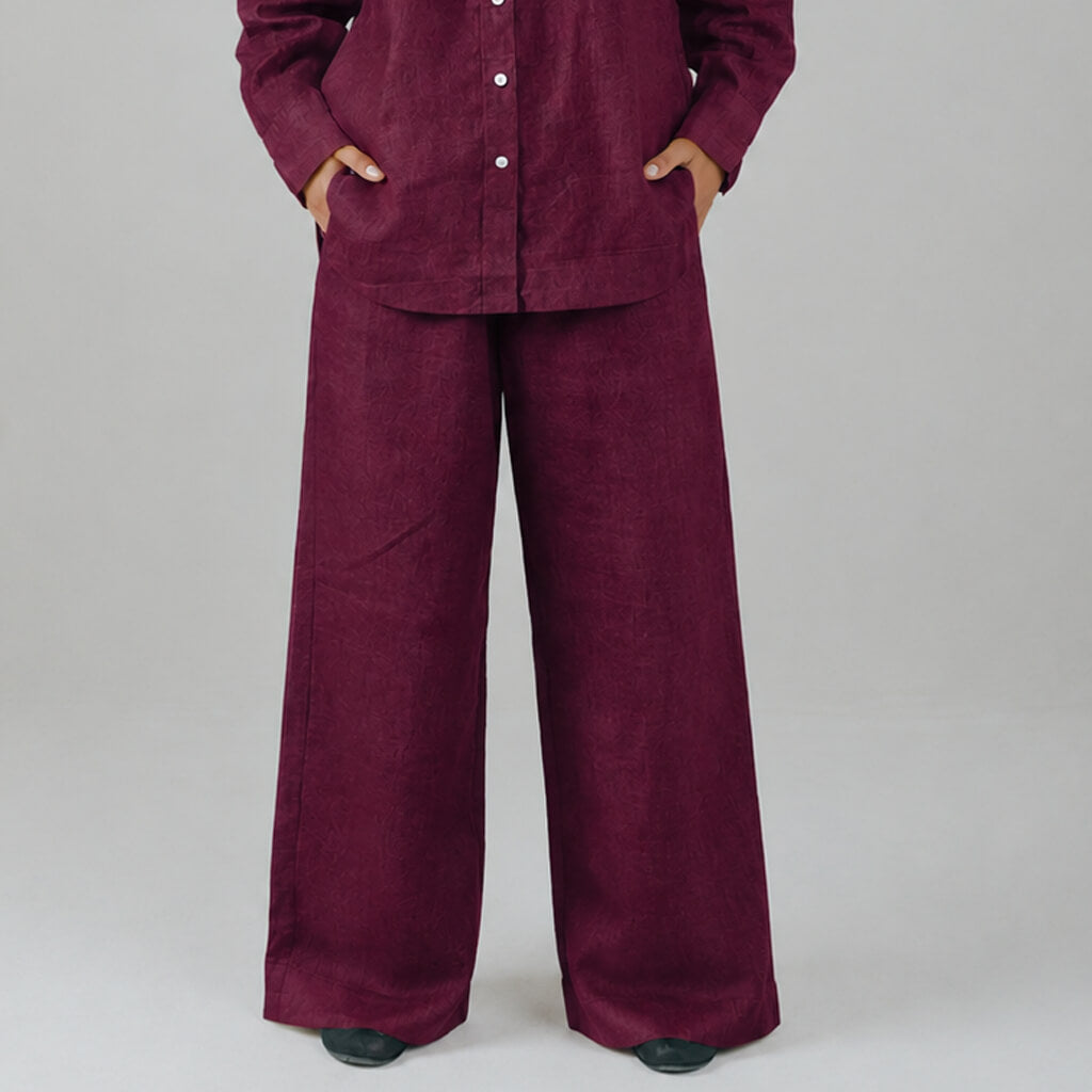 Linen Wide Leg Pant - Wine