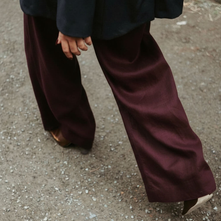 Linen Wide Leg Pant - Wine
