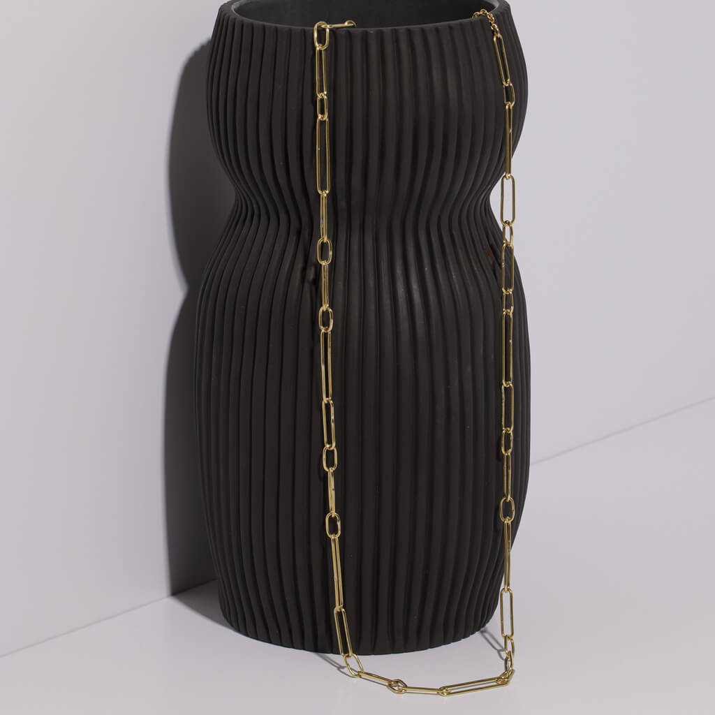 Extra Long Paper Clip Chain Necklace by Mulxiply in Brass