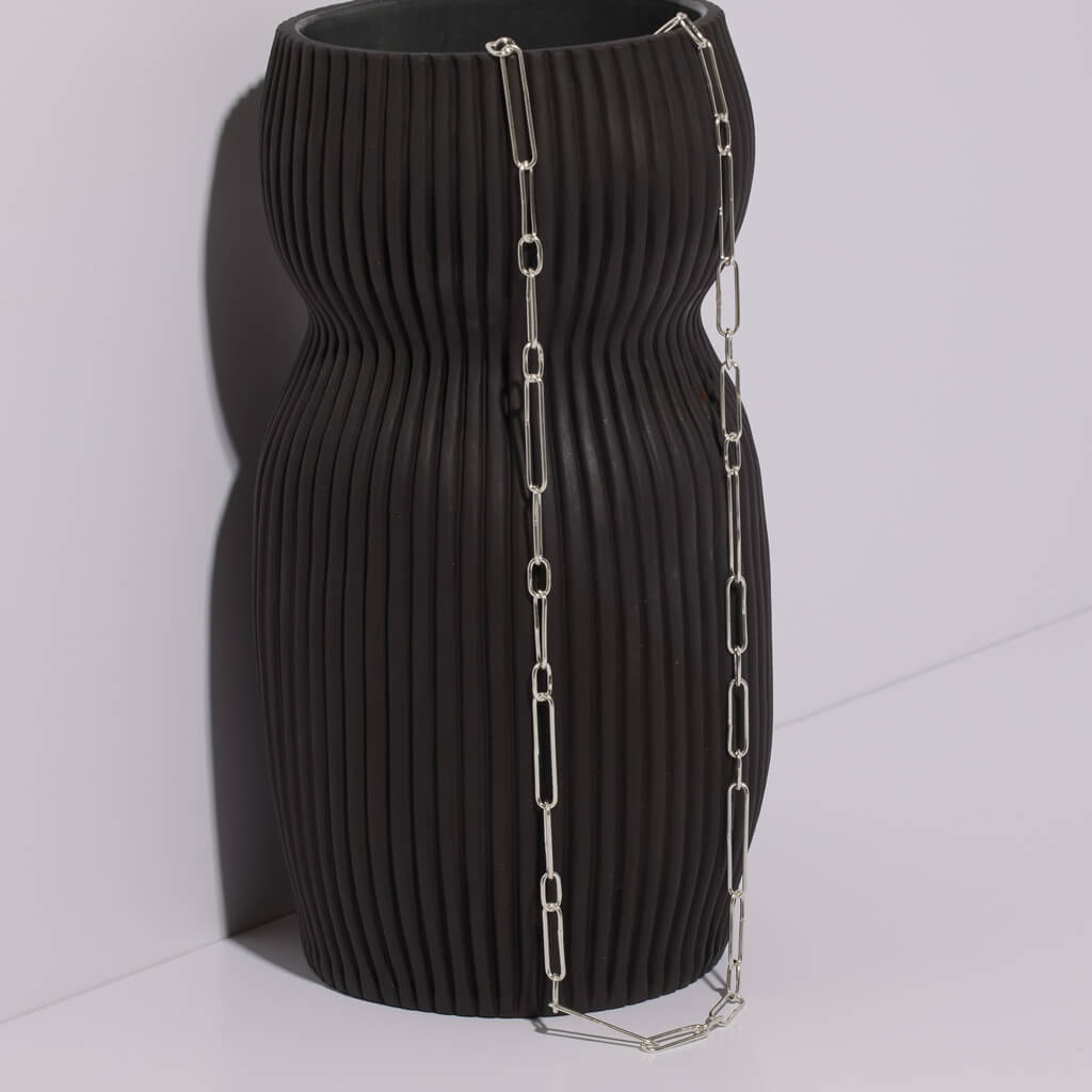 Sterling Silver Paper Clip Chain Necklace. Ethically made by artist in Nepal by Mulxiply.