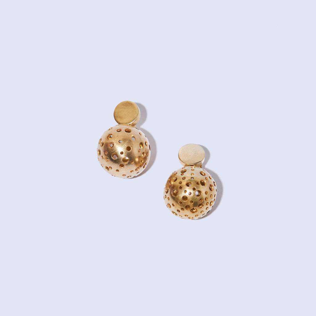 Two part jacket earrings in brass by Mulxiply