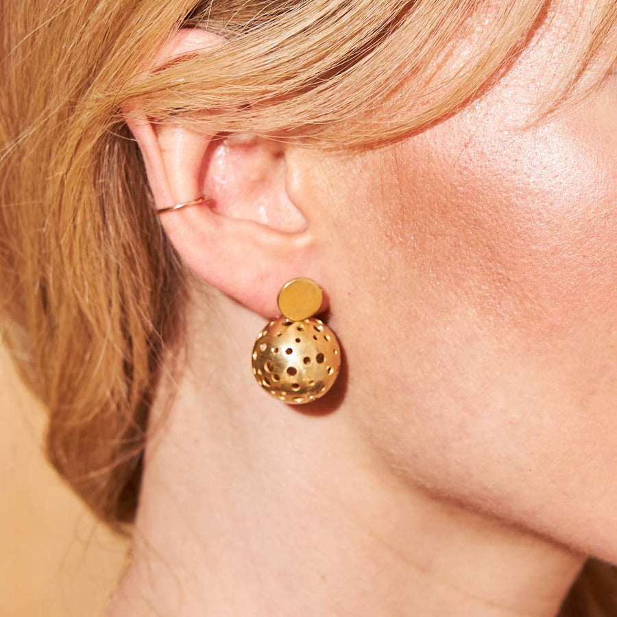 Two part jacket earrings in brass by Mulxiply
