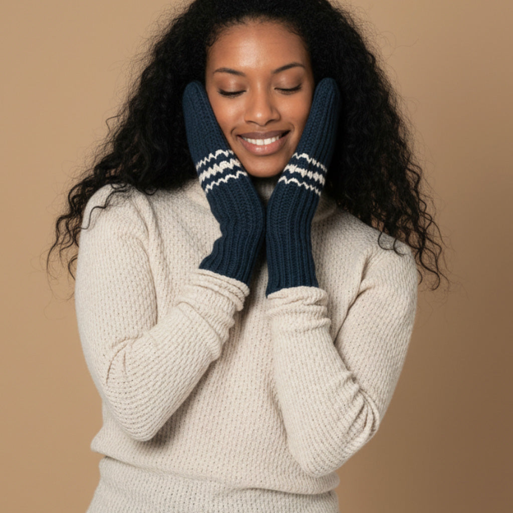 Navy and white striped gloves by Mulxiply