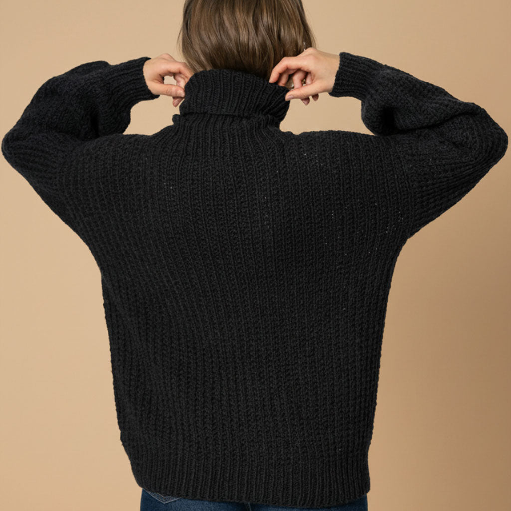 turtleneck hand knit (Black)※値下げ中 MERINO Handknit Rib Turtleneck - Onyx Grey – DINADI