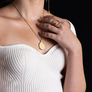 Elegant oval locket shape necklace in brass by mulxiply