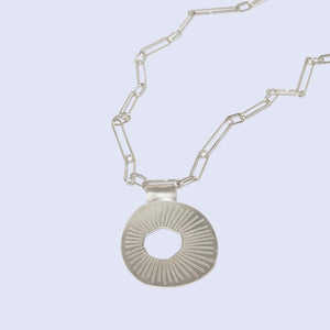 Ray Statement Pendant Loop Link Necklace - Sterling Silver