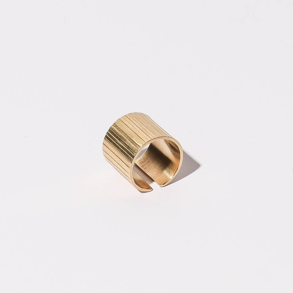 Ridge Adjustable Cuff Ring in brass by Mulxiply