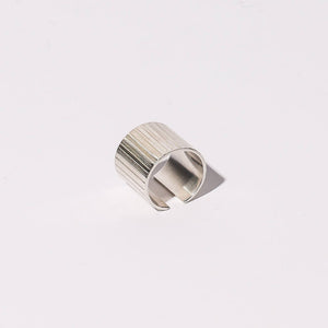 Modern, linear chunky silver ring by Mulxiply