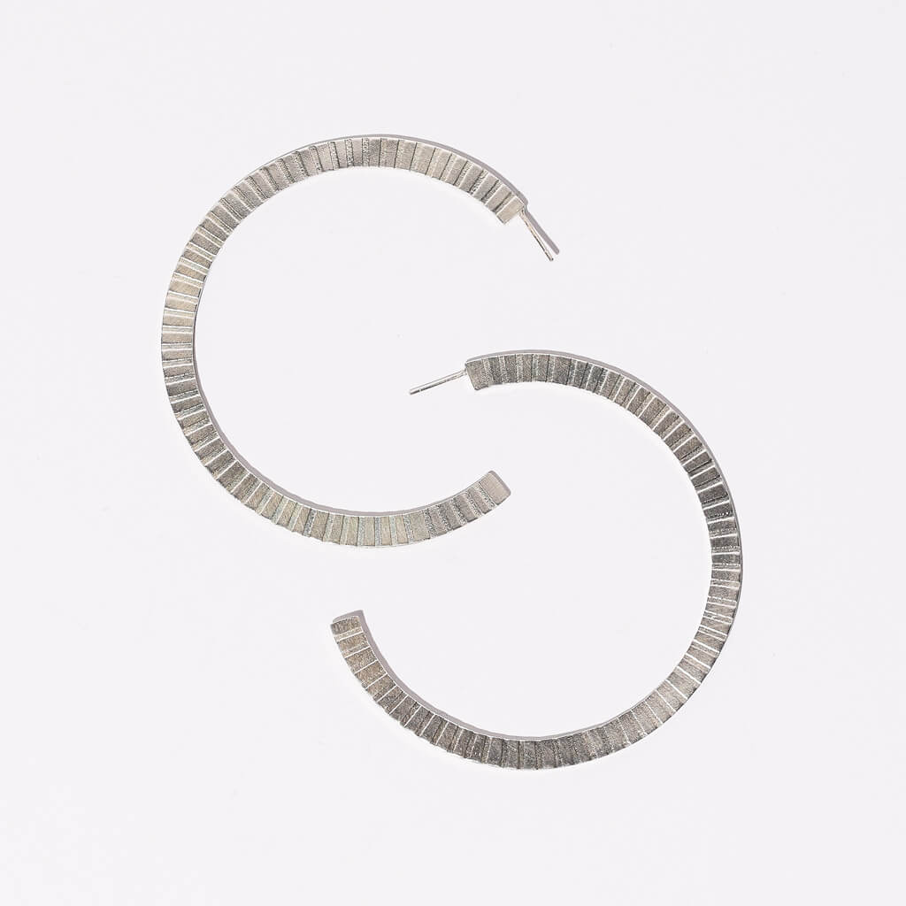 Ridge Hoop Earrings in Sterling Silver by Mulxiply