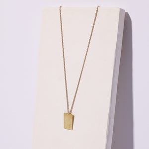 Ridged rectangle pendant locket-like necklace in Brass
