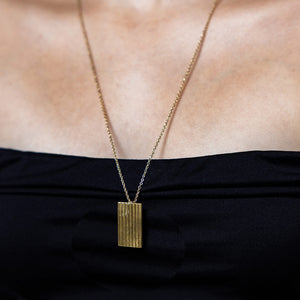 Rectangular Locket Necklace with etched lines by Mulxiply in brass