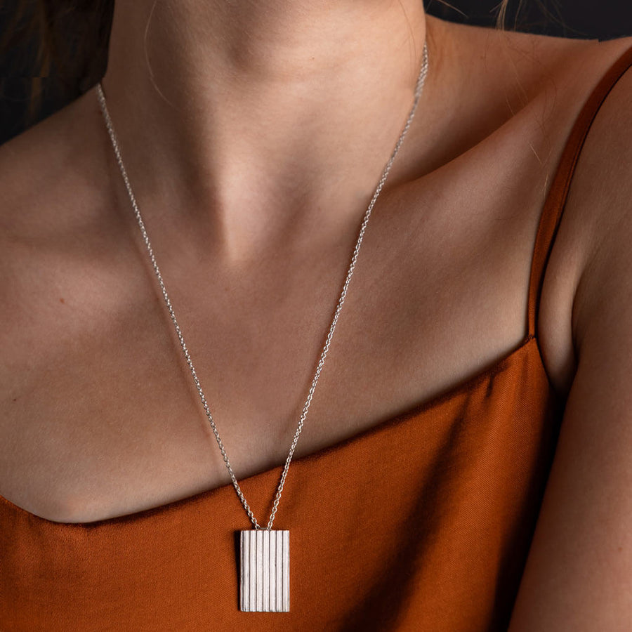 rectangular, locket-like necklace in sterling