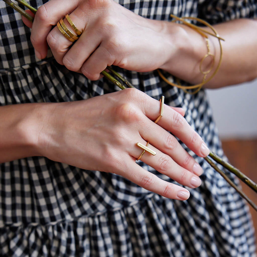 Simple line stacking ring in Brass by Mulxiply