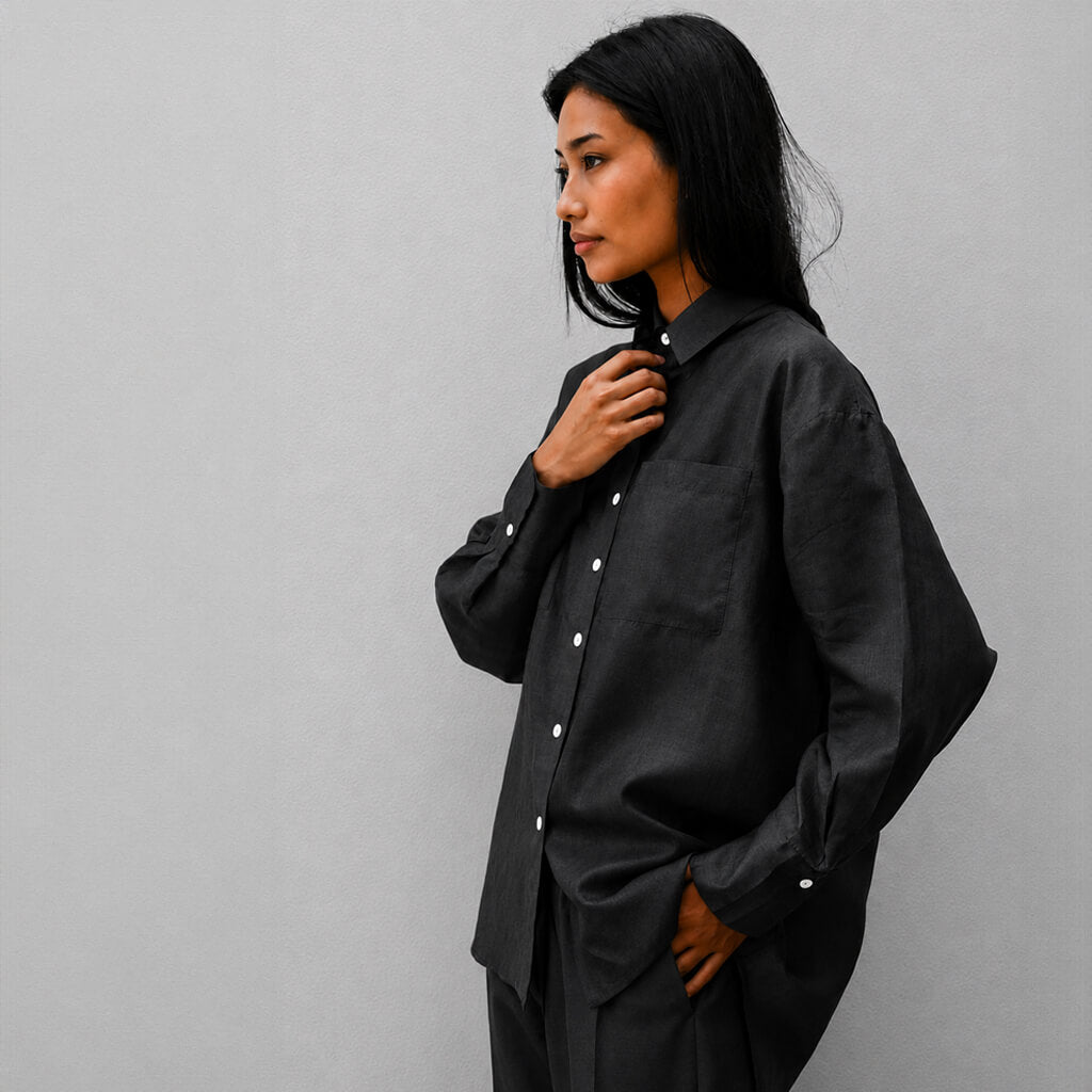 Oversized Silk Button-Down - Black