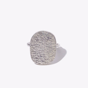 Modern, hammered stone ring in sterling silver by Mulxiply