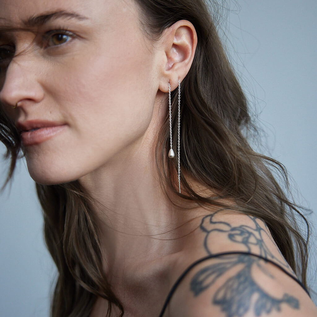Pod Droplet Threader Earrings - Sterling Silver