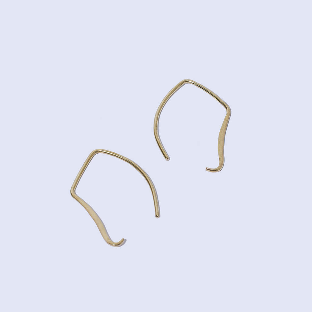 Wabi Sabi hook earrings by Mulxiply in Brass