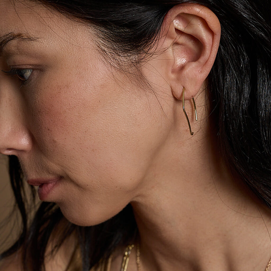 Wabi Sabi hook earrings by Mulxiply in Brass