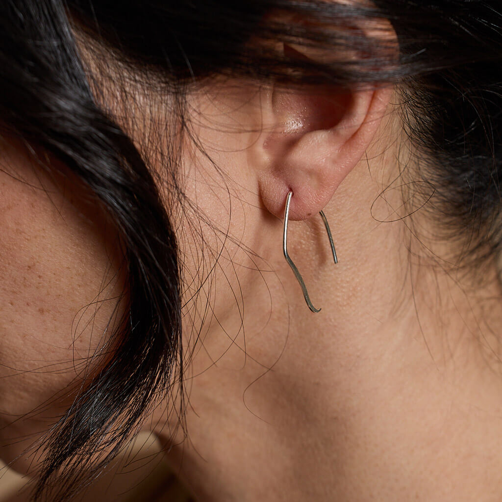 Wabi Sabi thin organic shape hook earrings by Mulxiply