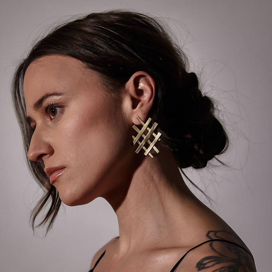 Bold, weave patterned statement earrings by Mulxiply