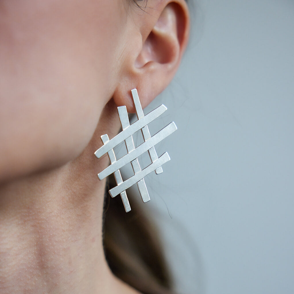 Weave inspired statement earrings in sterling silver