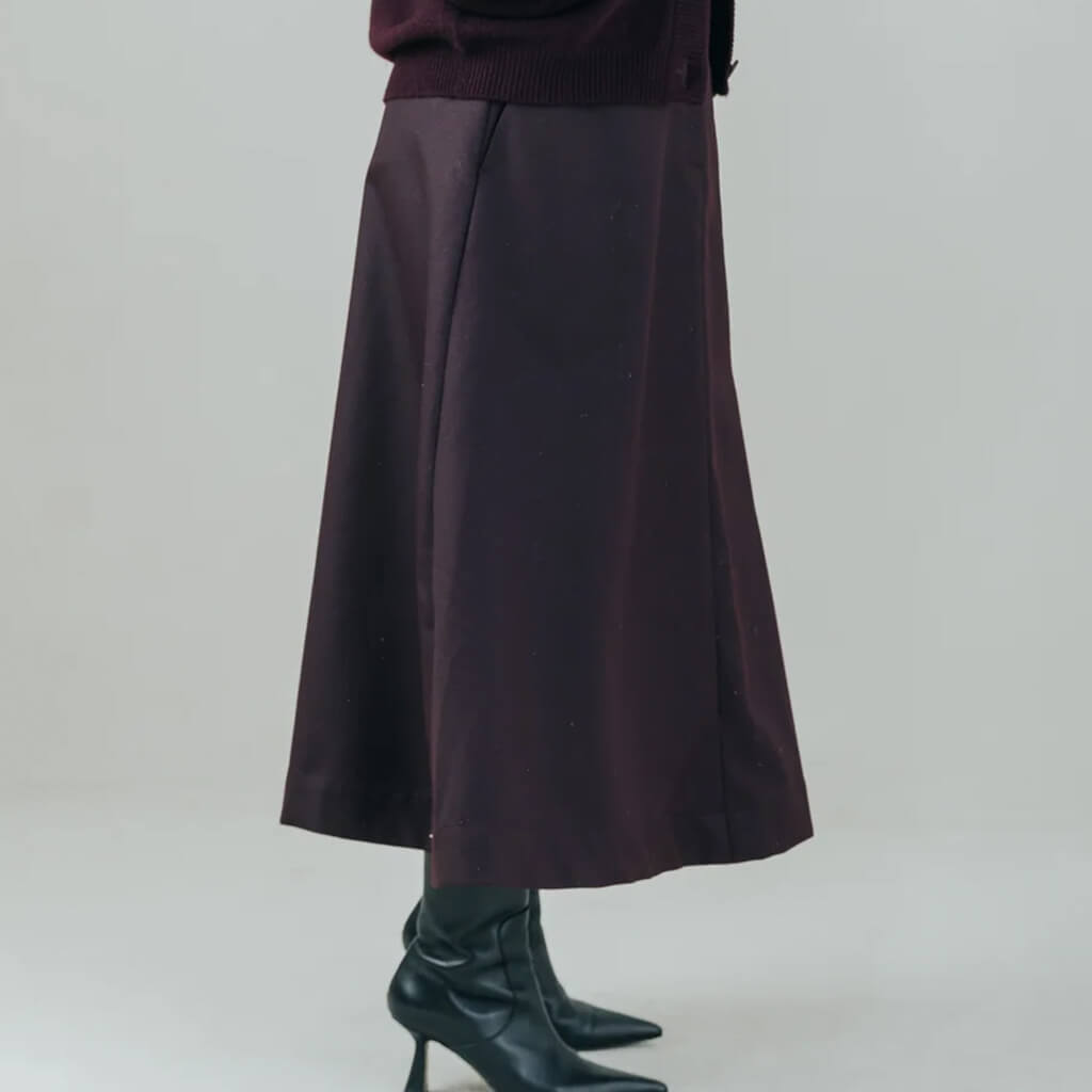 Wool A-line Midi Skirt - Deep Wine