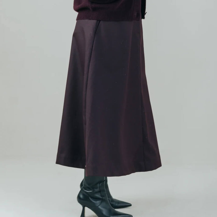 Wool A-line Midi Skirt - Deep Wine