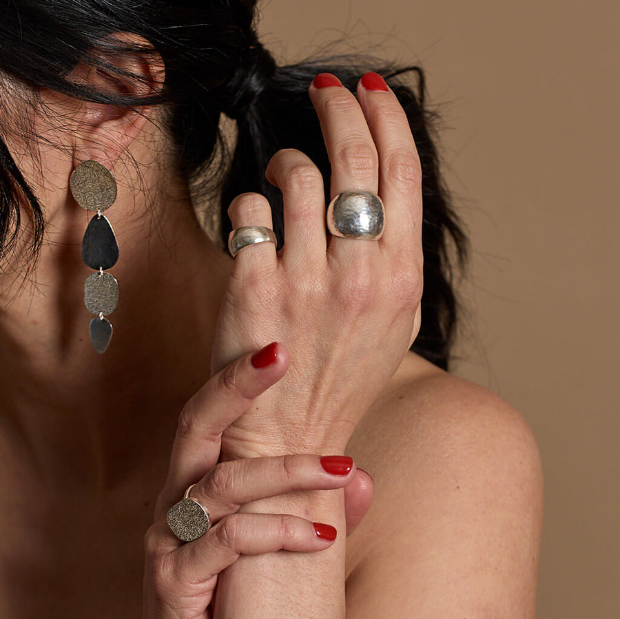 Hammered Pinky Ring in Sterling Silver by Mulxiply