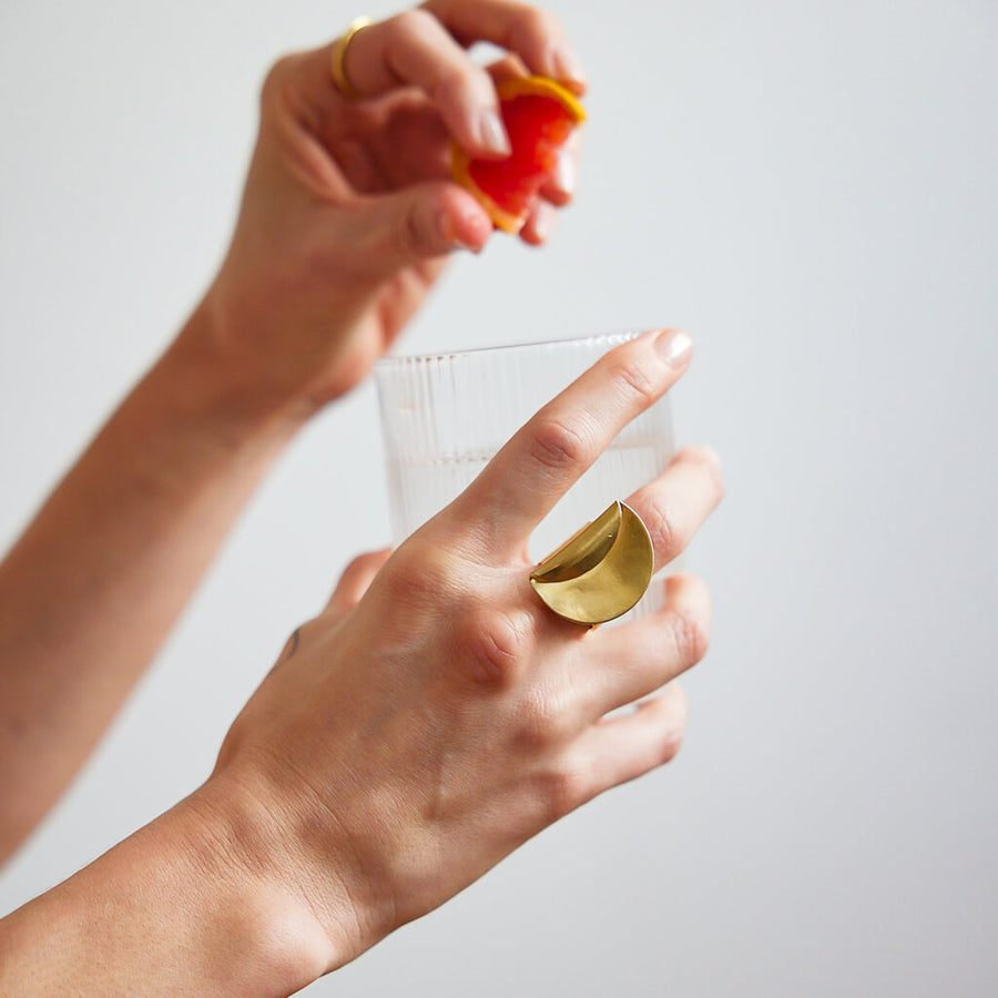 Modern, chunky statement rings in brass by Mulxiply