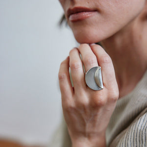 Modern Sterling circle-shaped cocktail ring by Mulxiply