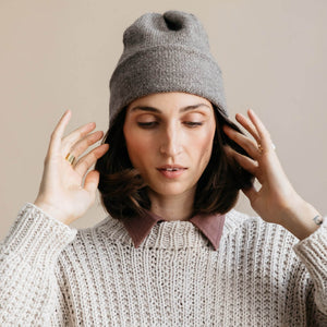 Undyed natural wool beanie hat by Dinadi.