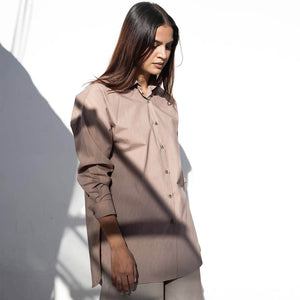 High slit button down in dusty mauve by Neba for Mulxiply.