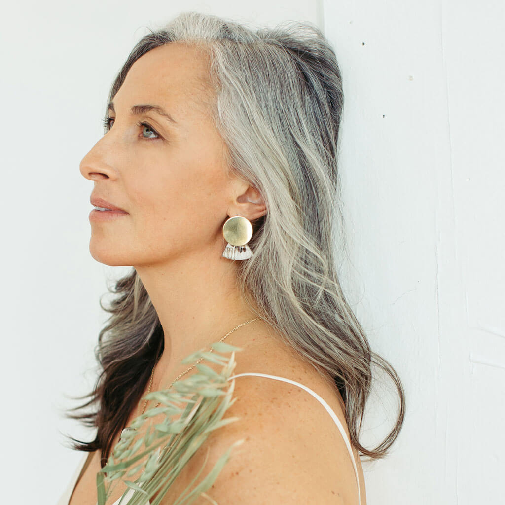 SALE - Reeded Fan Drop Earrings in Raku Pottery and Brass