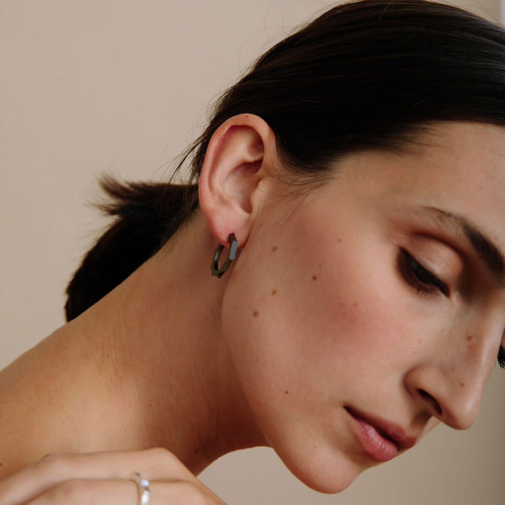 Crown Mini Hoop Earrings - Oxidized Brass