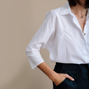 It's all in the details on this crisp white shirt made for any body type by Mulxiply.