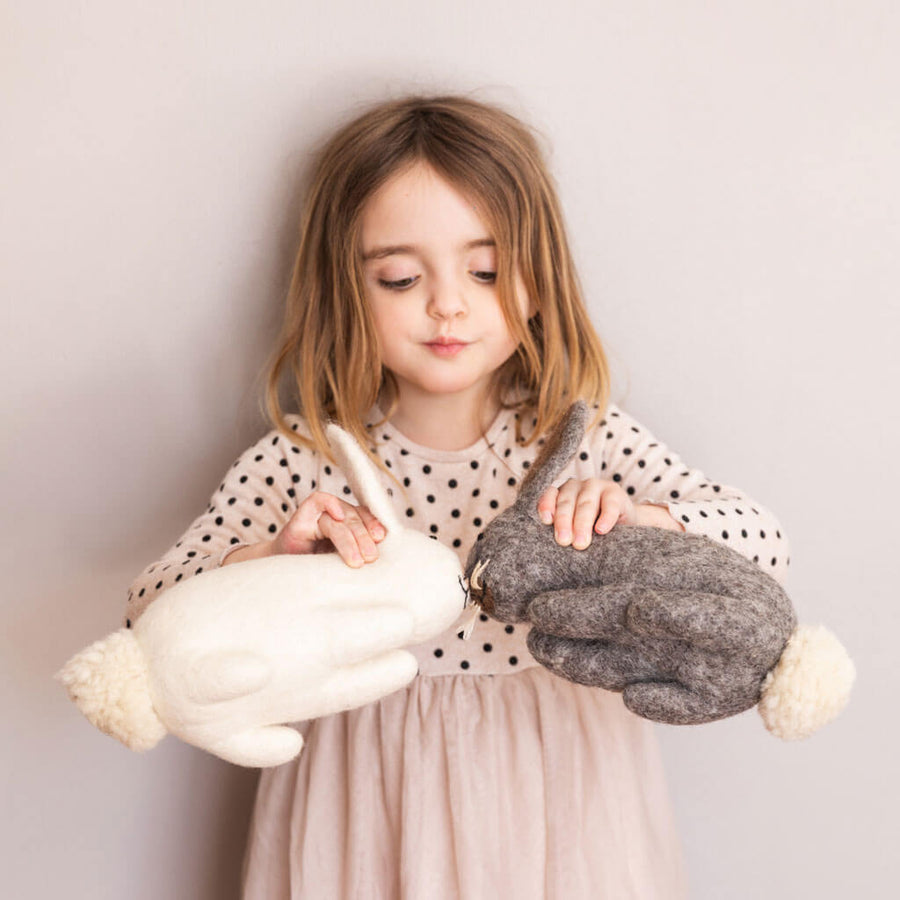 Hand felted white plush bunny by MULXIPLY.