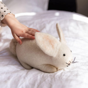 Plush, handmade bunny for home decor or a nursery.