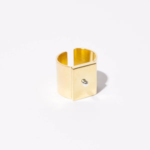 Adjustable Brass Signet Ring with architectural inspiration. Designed by Tanja Cesh of Mulxiply.