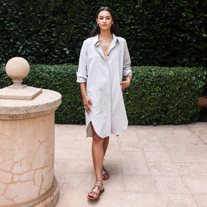 shirt dress sale Sail to Sable Blue & White Stripe Ruffle Hem Shirt Dress BLUE/WHITE / S / JM26002