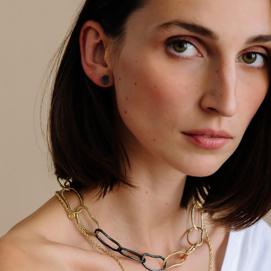 Jewelry for artists. Black earrings handmade with oxidized brass.