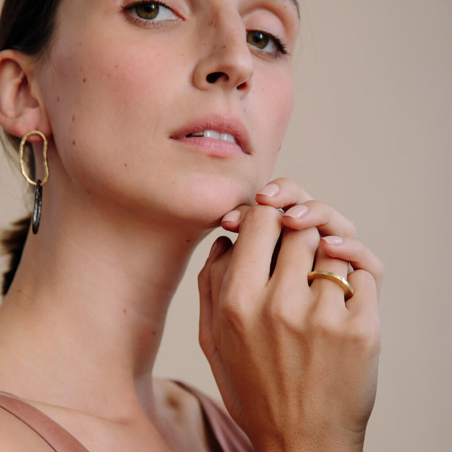 Organic shaped ring in hammered brass. Perfect stacking ring.