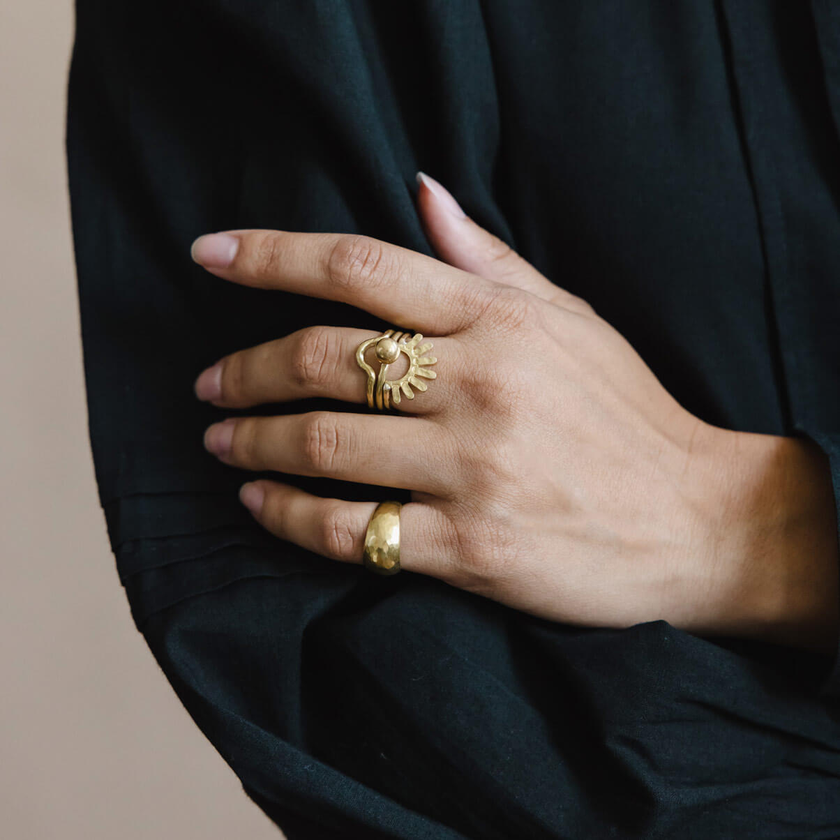 Spargz Antique Wedding Wear Gold Brass Octagon Stone Adjustable Finger Ring  For Women - EASYCART